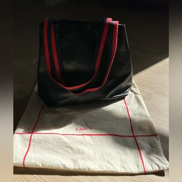 Clare V. Navy Tote Bag with Red and Navy Straps - Picture 3 of 9